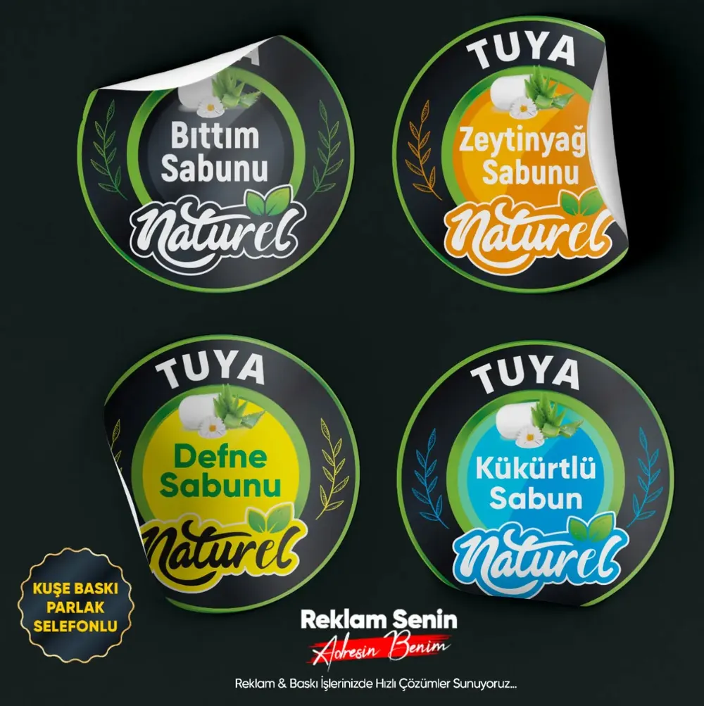 90 Gr. Kuşe Çıkartma Etiket Tek Yön Parlak Selefonlu ÖZEL KESİM (1000 Adet) - 2